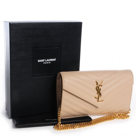 Saint Laurent Matelasse Chevron Monogram Chain Wallet Powder 5 of 9