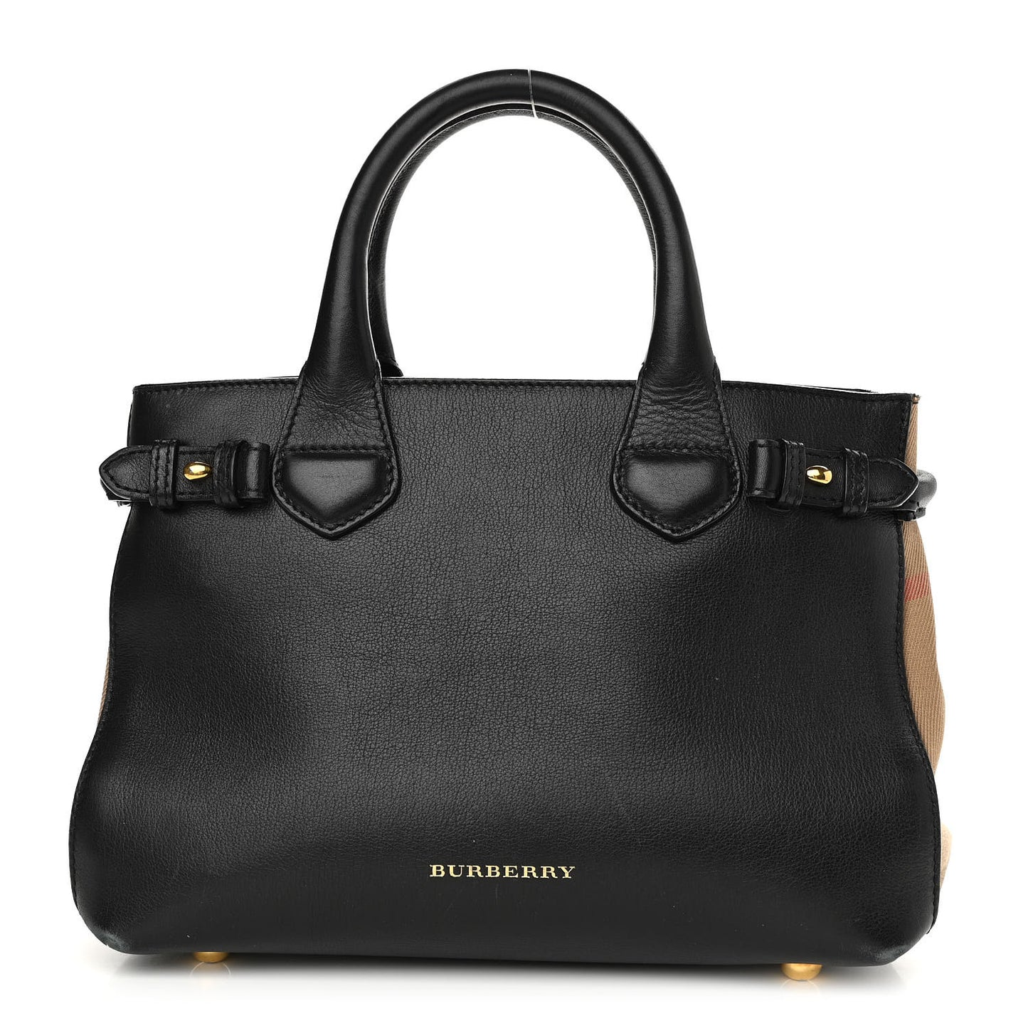 Calfskin House Check Small Banner Tote Black