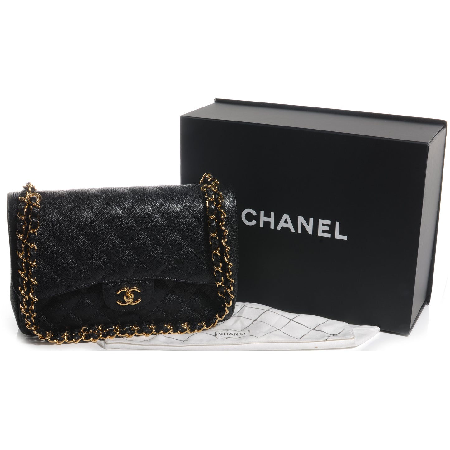 Caviar Quilted Jumbo Double Flap Black