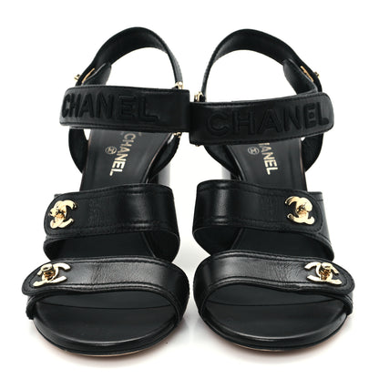 Chanel Lambskin CC Turnlock Sandals 37 Black 3 of 10