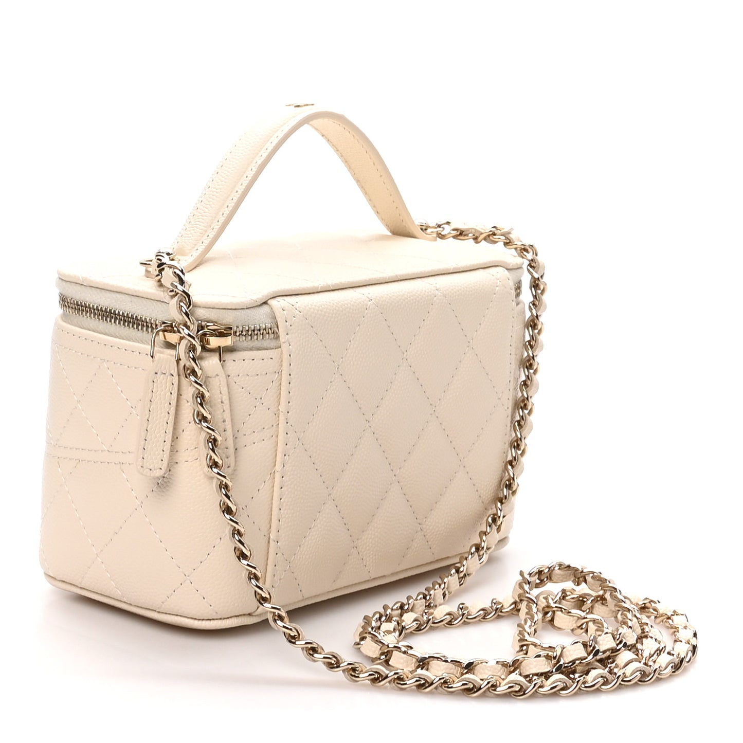 Caviar Quilted Trendy Handle Mini Vanity Ecru