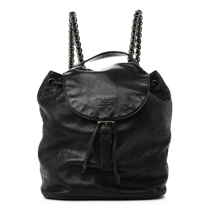 Prada Soft Calfskin Cinch Backpack Black 1 of 9