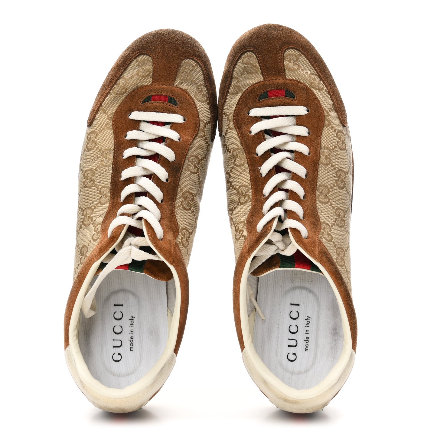 GG Monogram Suede Web Mens Shift Sneakers 10.5 Beige Brown