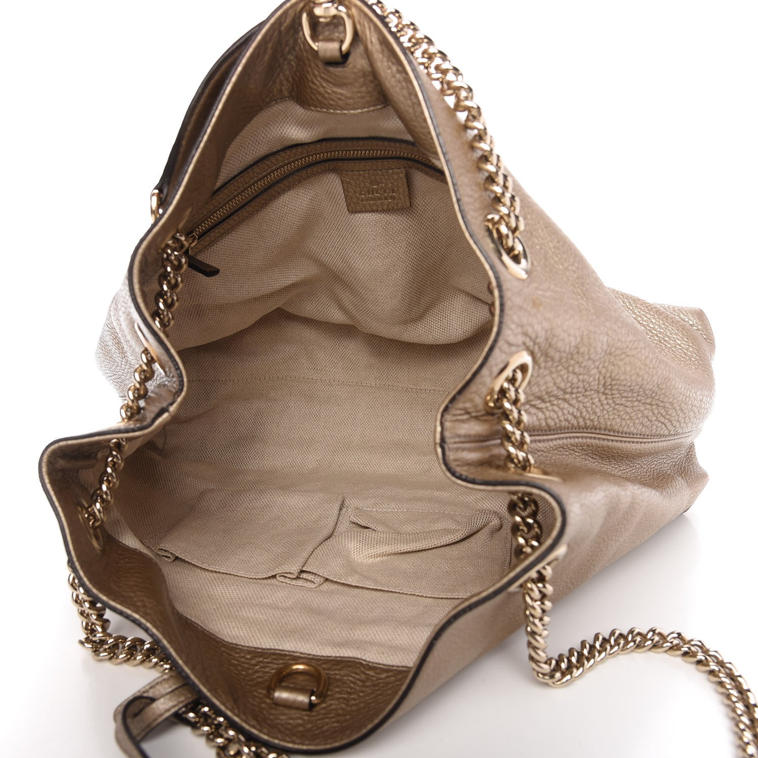 Gucci Metallic Pebbled Calfskin Medium Soho Chain Shoulder Bag Golden Beige 5 of 12