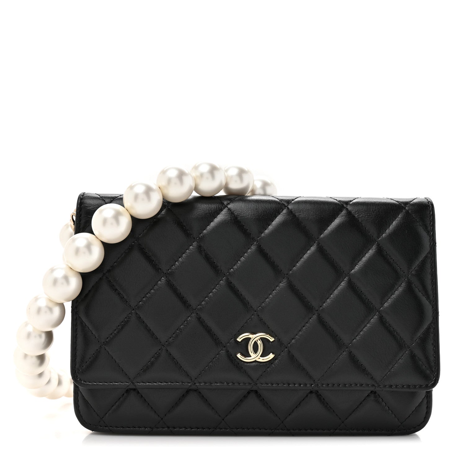 Chanel Lambskin Quilted Pearl Wallet On Chain WOC Light Pink Black 1 of 11