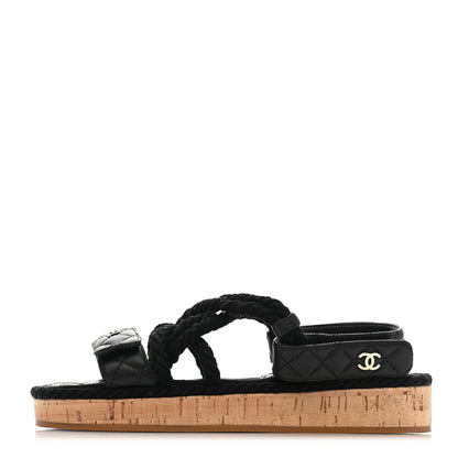 Chanel Cord Lambskin Quilted Logo Sandals 36 Black 1 of 8