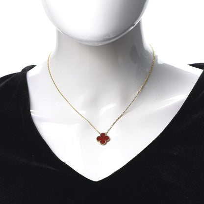 Van Cleef & Arpels 18K Yellow Gold Carnelian Vintage Alhambra Pendant Necklace 2 of 7