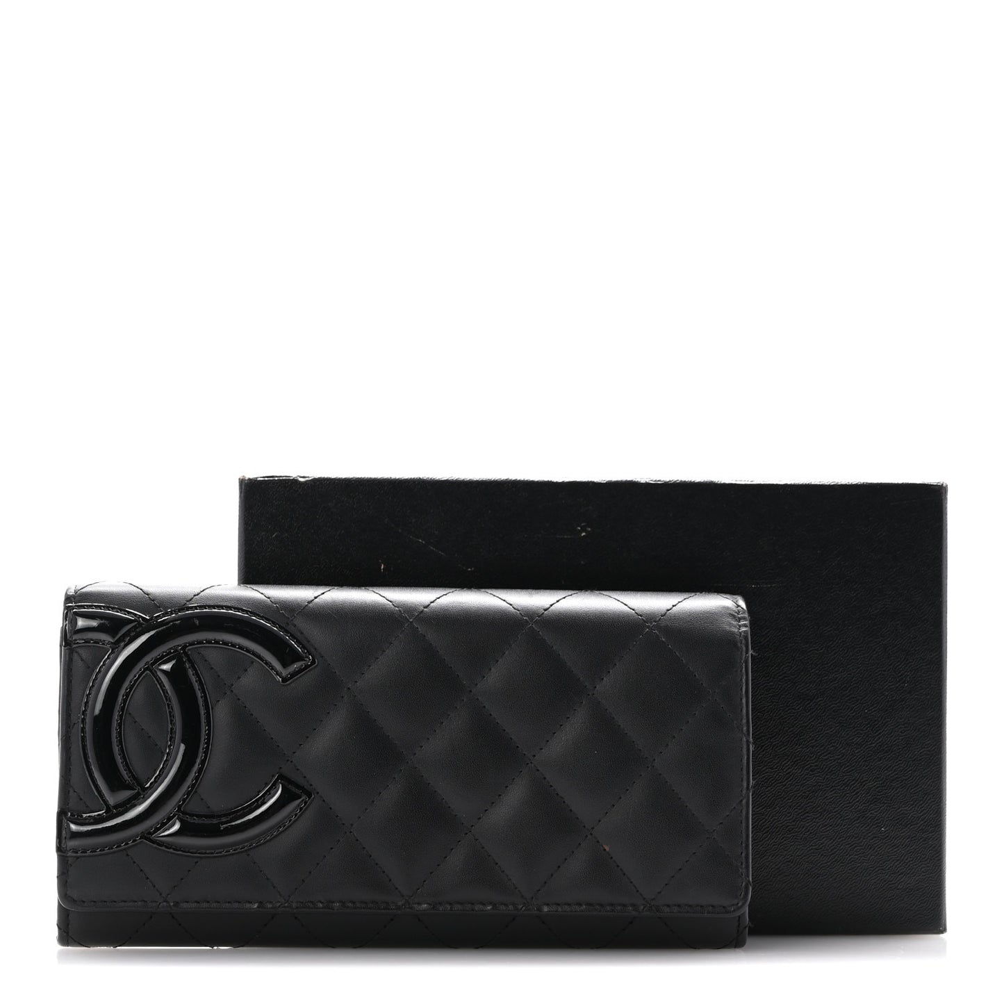 Calfskin Quilted Cambon Gusset Flap Wallet Black