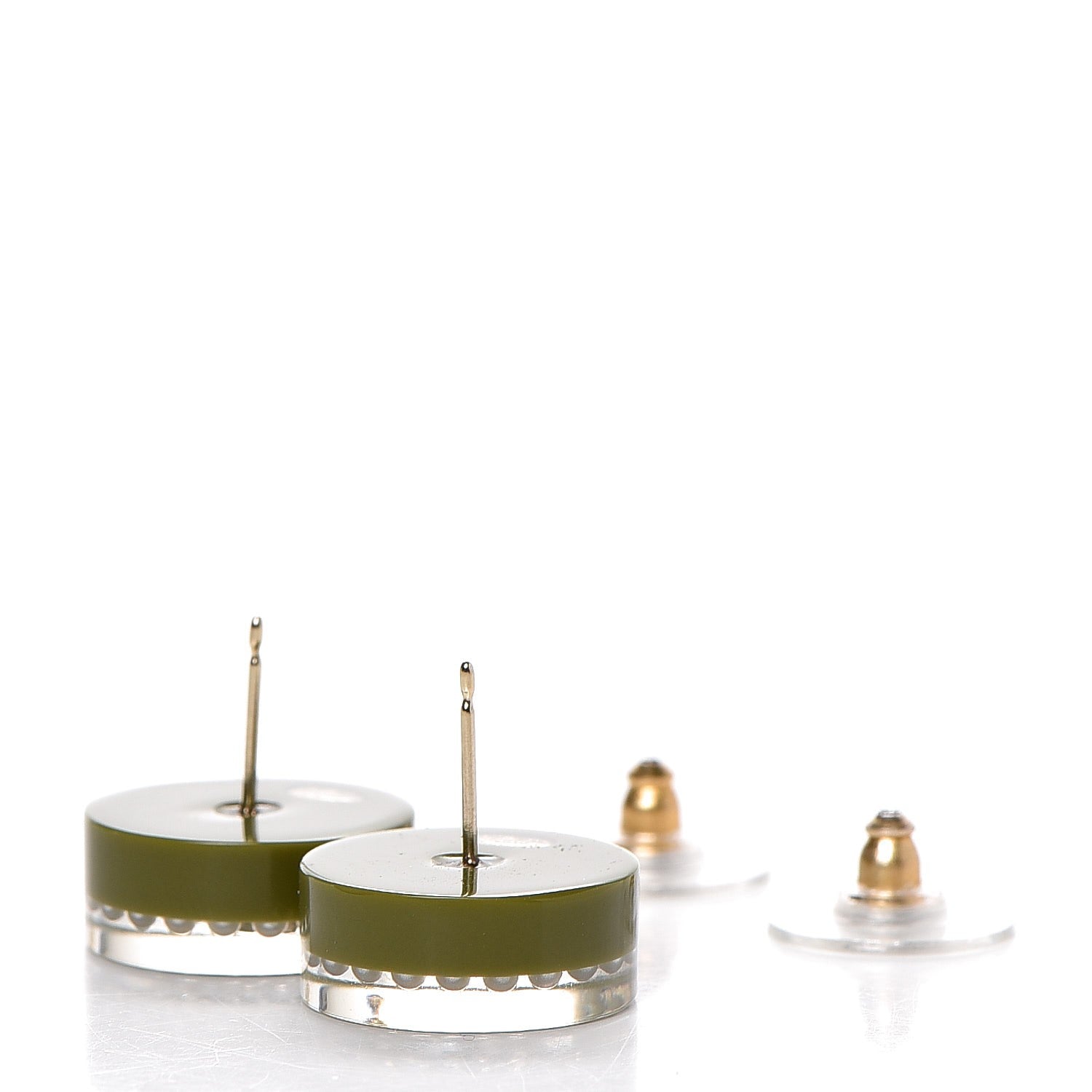Chanel Resin Pearl Crystal CC Earrings Black Green 3 of 5