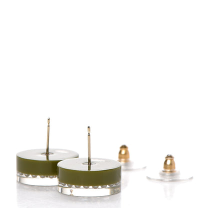 Chanel Resin Pearl Crystal CC Earrings Black Green 3 of 5
