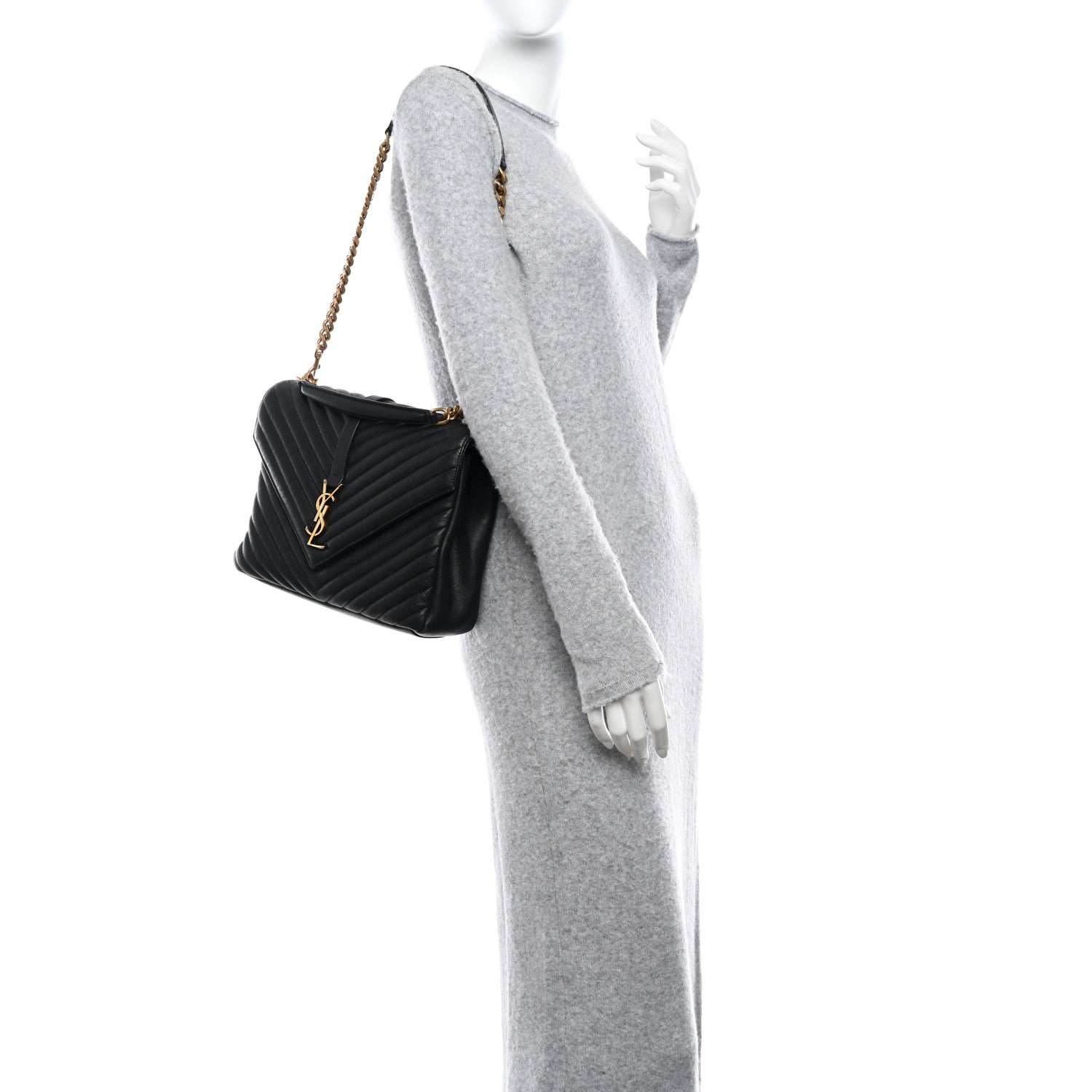 Saint Laurent Sheepskin Matelasse Chevron Monogram Large College Satchel Black 2 of 13