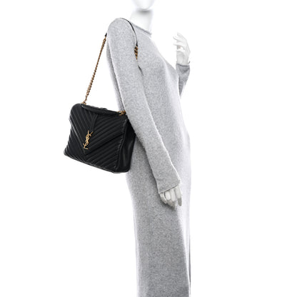 Saint Laurent Sheepskin Matelasse Chevron Monogram Large College Satchel Black 2 of 13