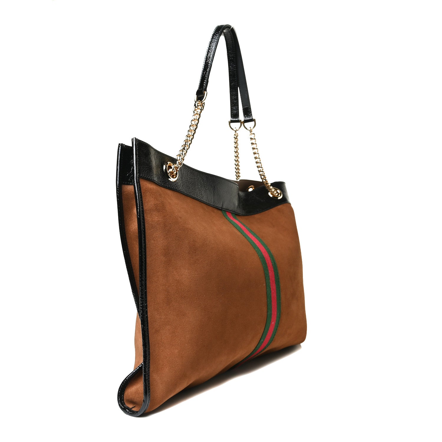 Gucci Suede Patent Large Rajah Chain Tote Nocciola Black 3 of 15