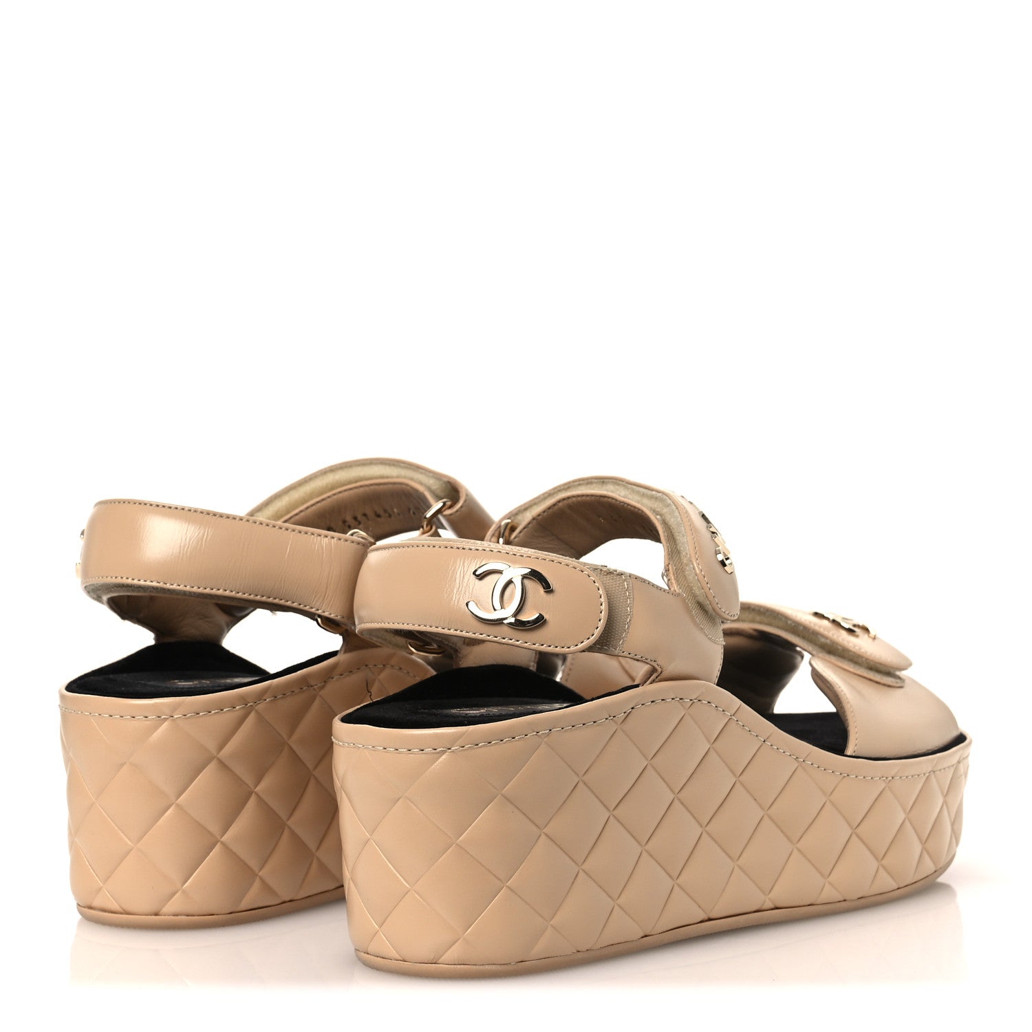 Chanel Shiny Calfskin Logo Platform Sandals 40 Beige 5 of 14