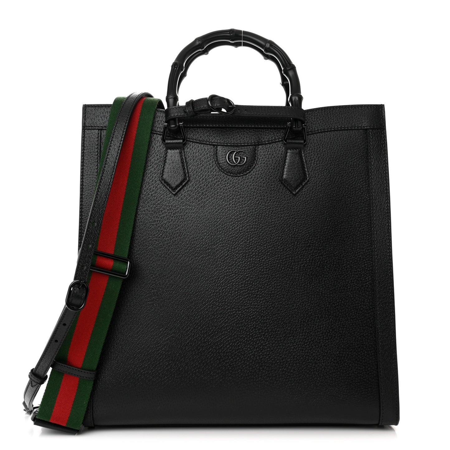Textured Dollar Calfskin Web Monochrome Large Diana Tote Bag Black