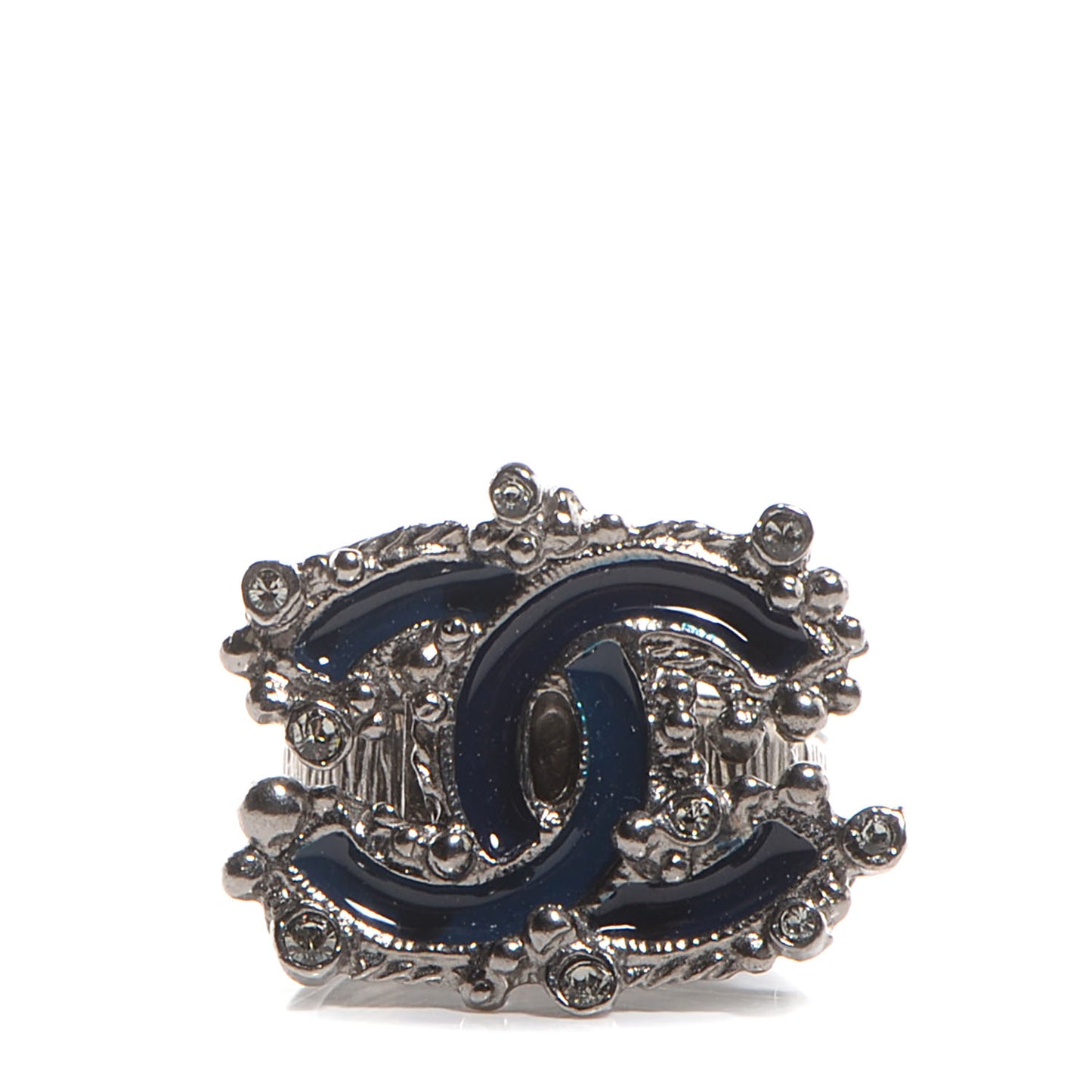 Enamel Crystal CC Ring Dark Blue