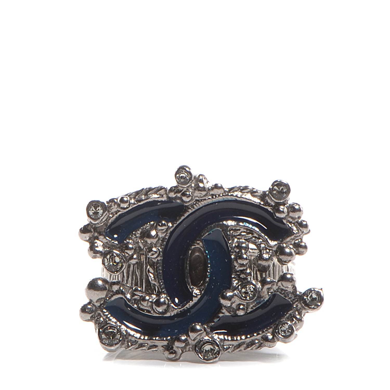 Chanel Enamel Crystal CC Ring Dark Blue 1 of 5