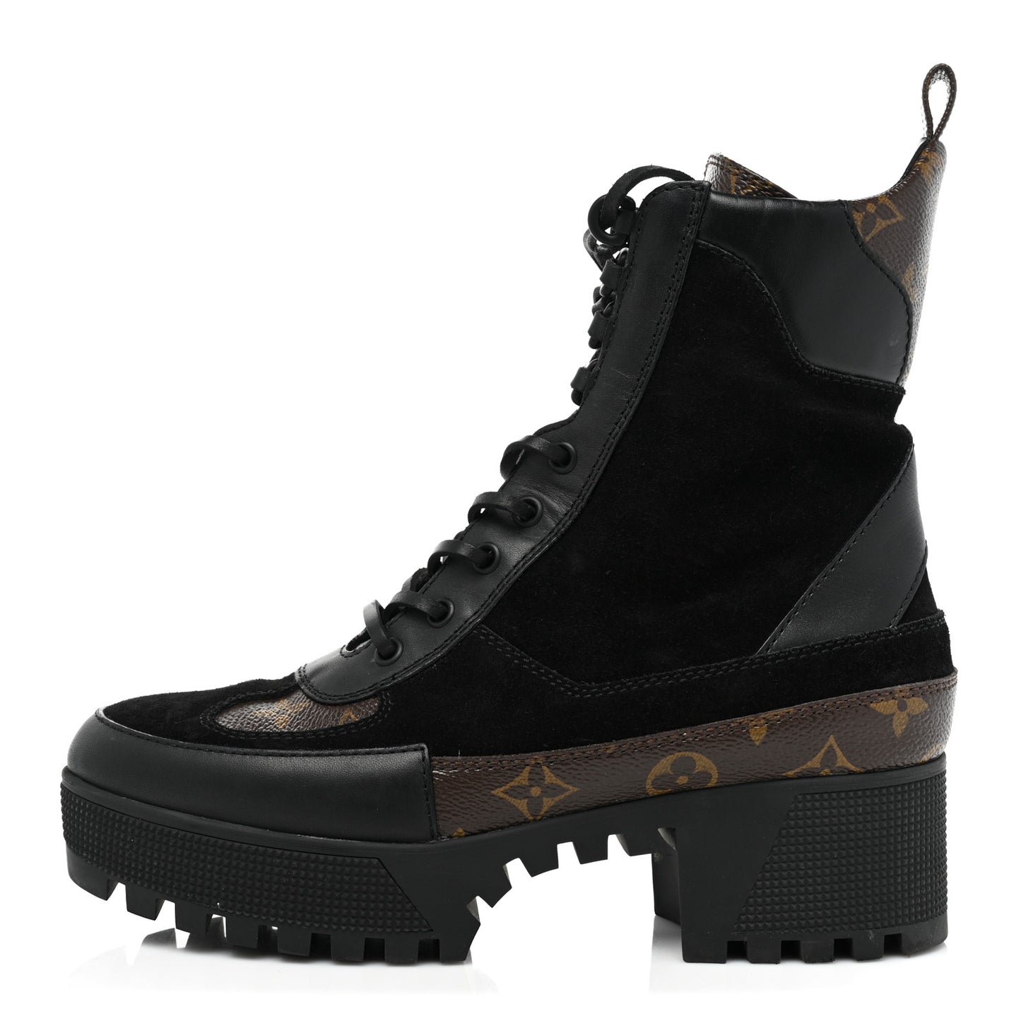 Suede Calfskin Monogram Laureate Platform Desert Boots 38.5 Black