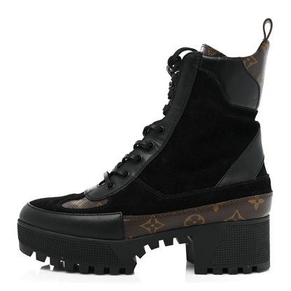 Louis Vuitton Suede Calfskin Monogram Laureate Platform Desert Boots 38.5 Black 1 of 18