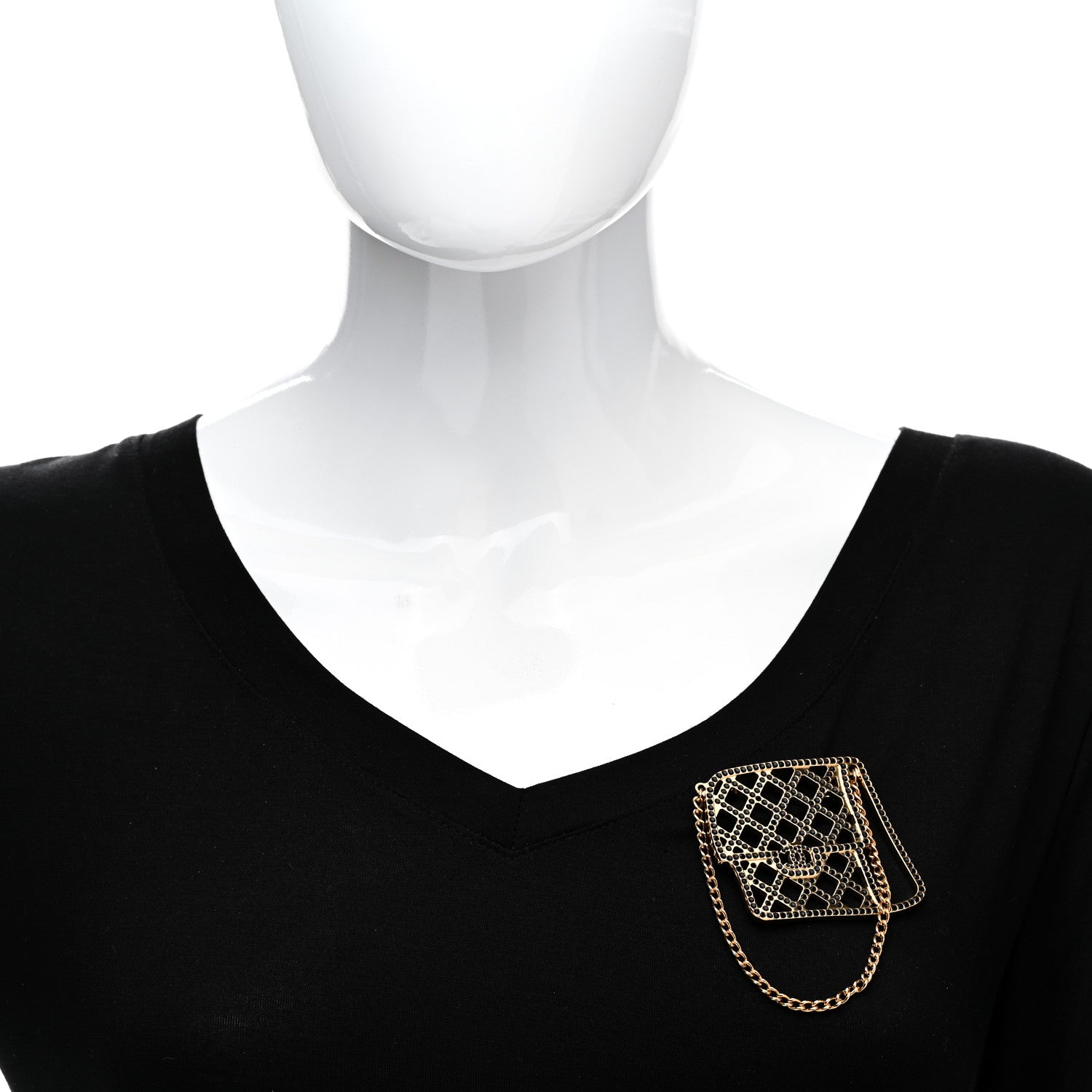 Chanel Metal Crystal Quilted Flap Bag Brooch Gold Black 2 of 5
