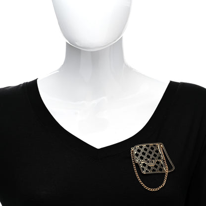 Chanel Metal Crystal Quilted Flap Bag Brooch Gold Black 2 of 5