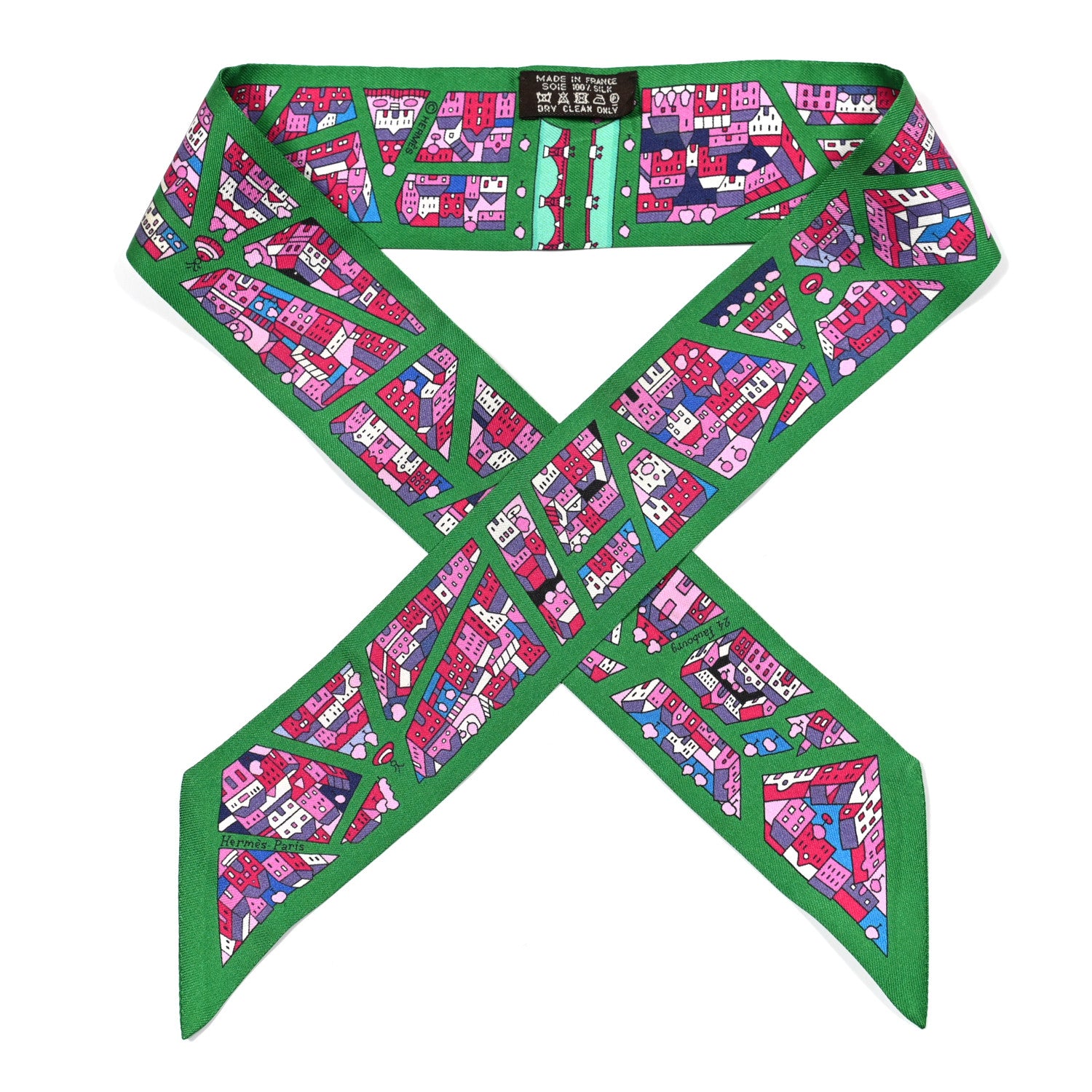 Hermes Silk Rive Droite Rive Gauche Twilly Vert Rose Bleu 1 of 6