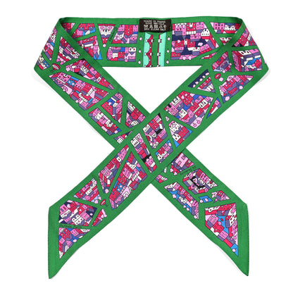 Hermes Silk Rive Droite Rive Gauche Twilly Vert Rose Bleu 1 of 6