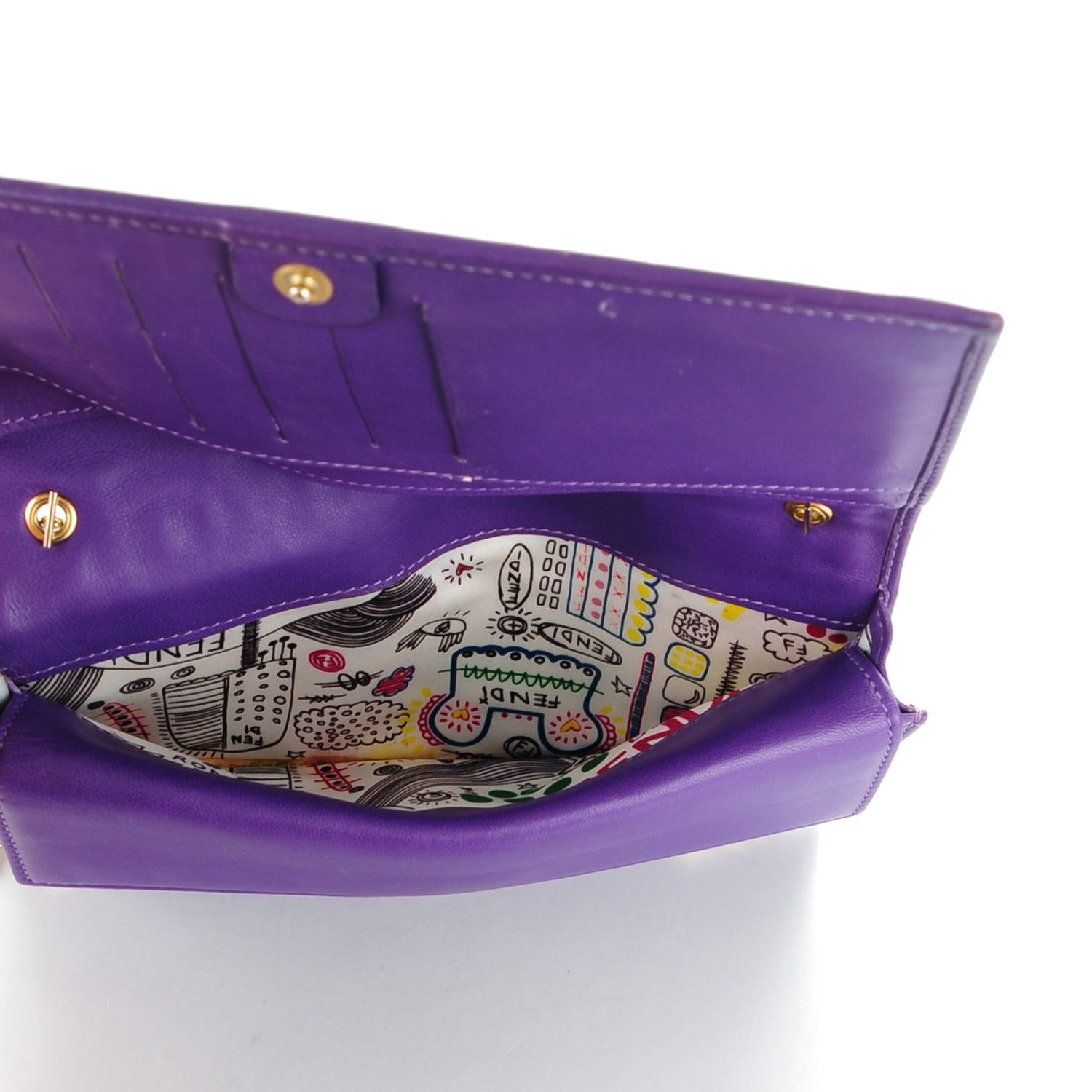 Fendi Nappa Logo Embossed Long Wallet On Chain Purple 5 of 9