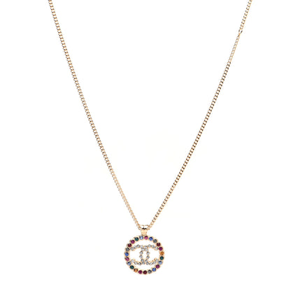Chanel Crystal Over The Rainbow CC Pendant Necklace Gold Multicolor 1 of 9