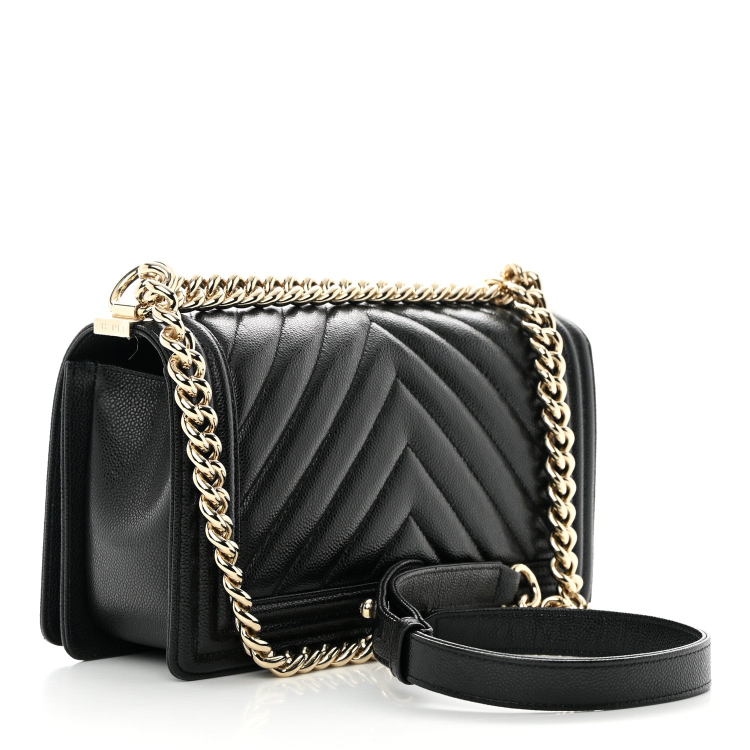 Chanel Caviar Chevron Quilted Medium Boy Flap Black 3 of 12