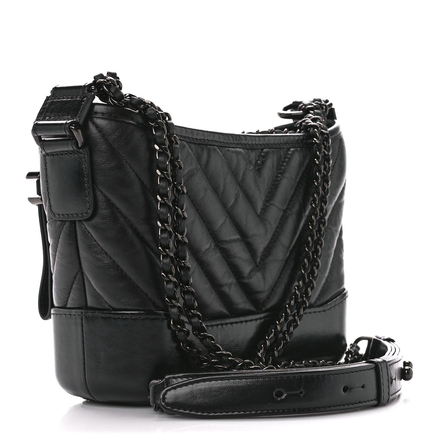 Chanel Aged Calfskin Chevron Quilted Small Gabrielle Hobo So Black 3 of 11