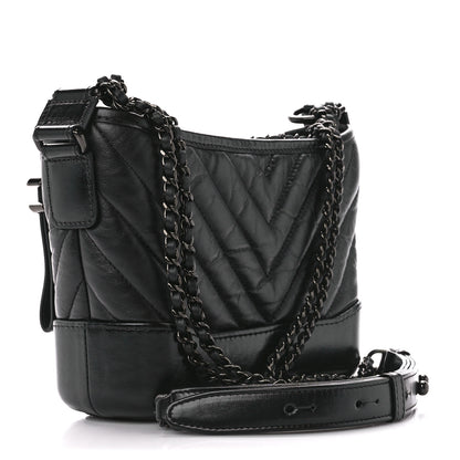 Chanel Aged Calfskin Chevron Quilted Small Gabrielle Hobo So Black 3 of 11