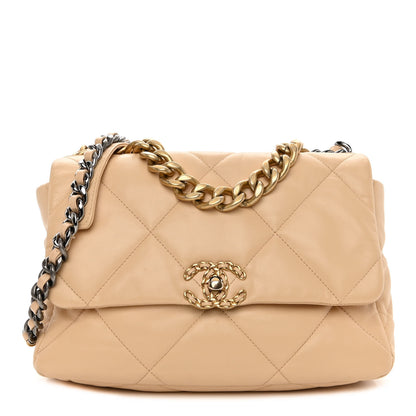 Chanel Lambskin Quilted Large Chanel 19 Flap Beige 1 of 9