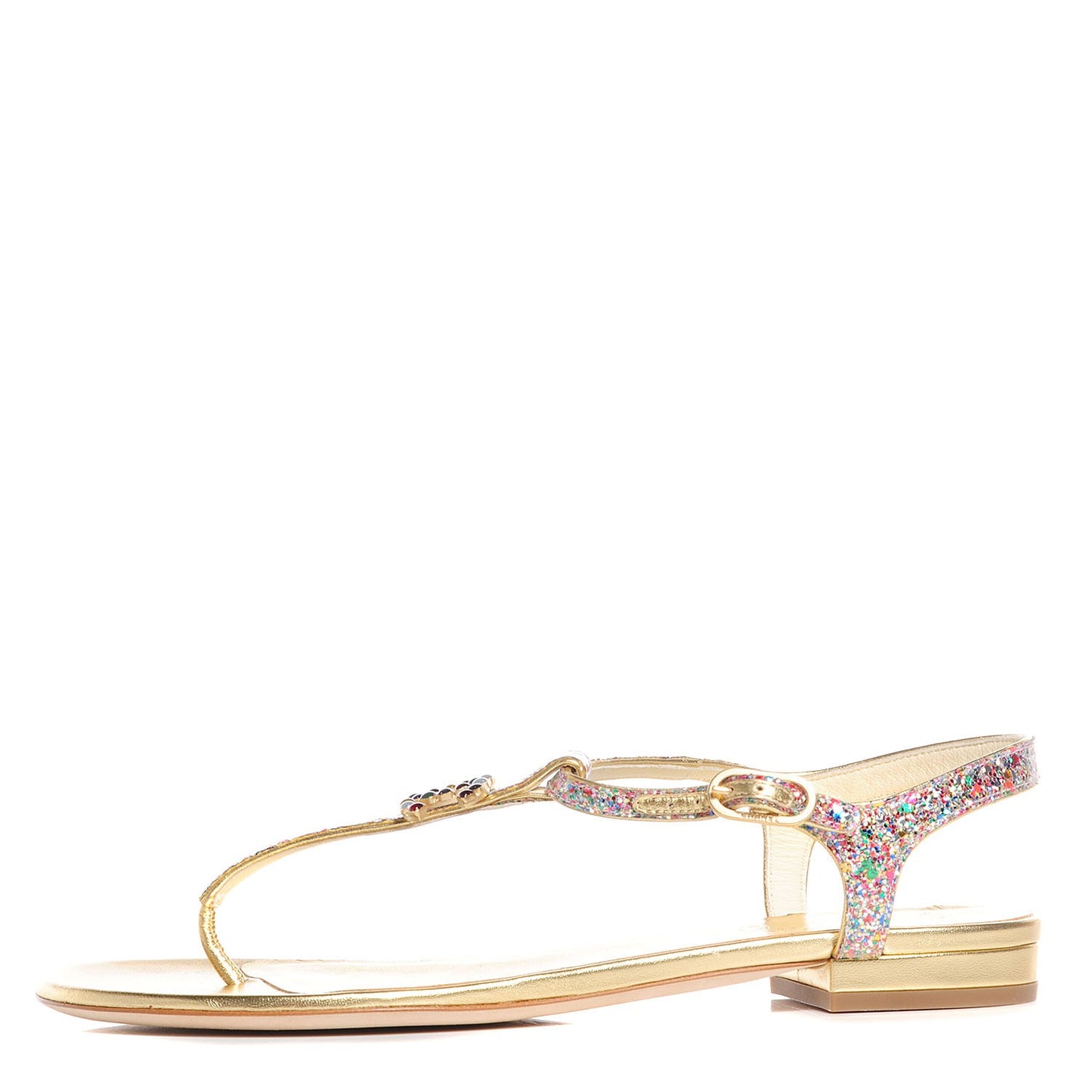 Patent Glitter CC Flat Sandals 36.5 Gold Multicolor