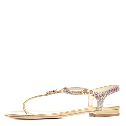 Chanel Patent Glitter CC Flat Sandals 36.5 Gold Multicolor 1 of 6