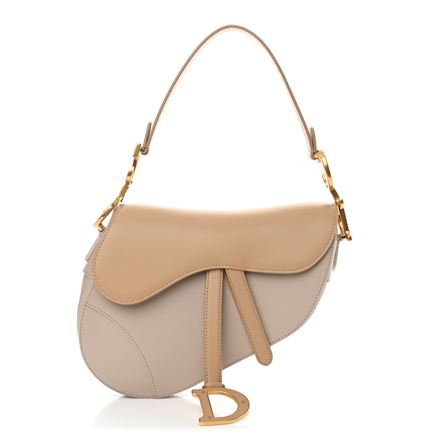 Christian Dior Supple Calfskin Two Tone Saddle Bag With Strap Biscuit Trench Beige 1 of 10