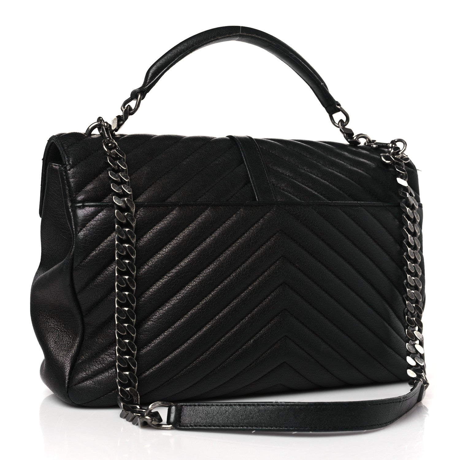 Saint Laurent Sheepskin Matelasse Chevron Monogram Large College Satchel Black 3 of 10