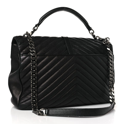 Saint Laurent Sheepskin Matelasse Chevron Monogram Large College Satchel Black 3 of 10