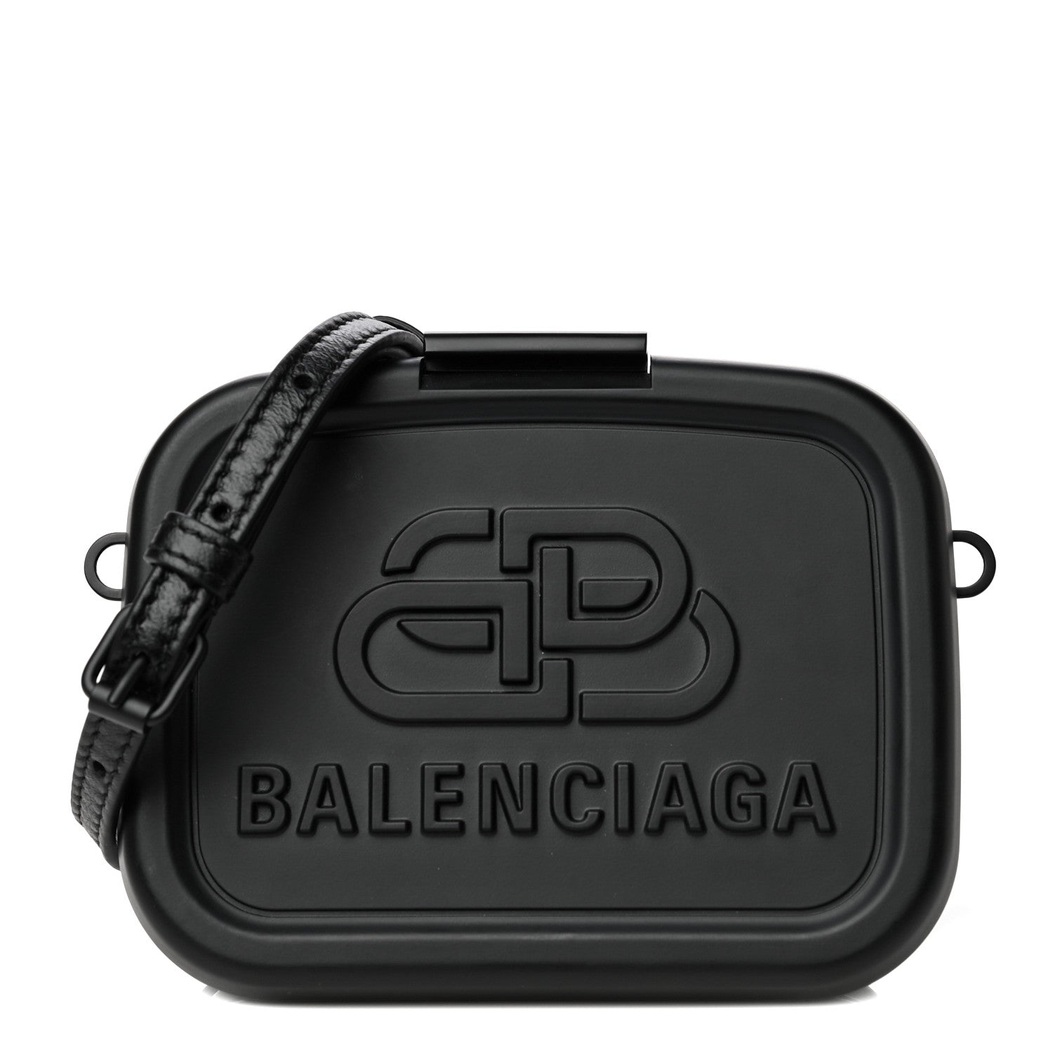 Balenciaga Recycled Plastic Calfskin Embossed Mini Lunch Box Case with Strap Black 1 of 10