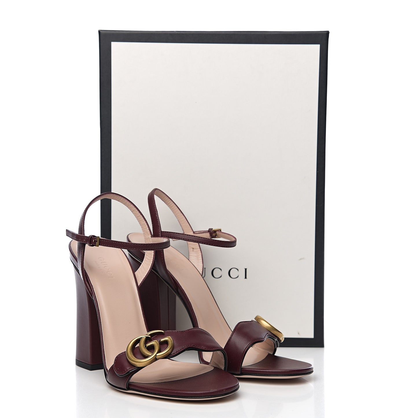 Lifford Calfskin GG Marmont Ankle Wrap 105mm Sandals 38 Vintage Bordeaux