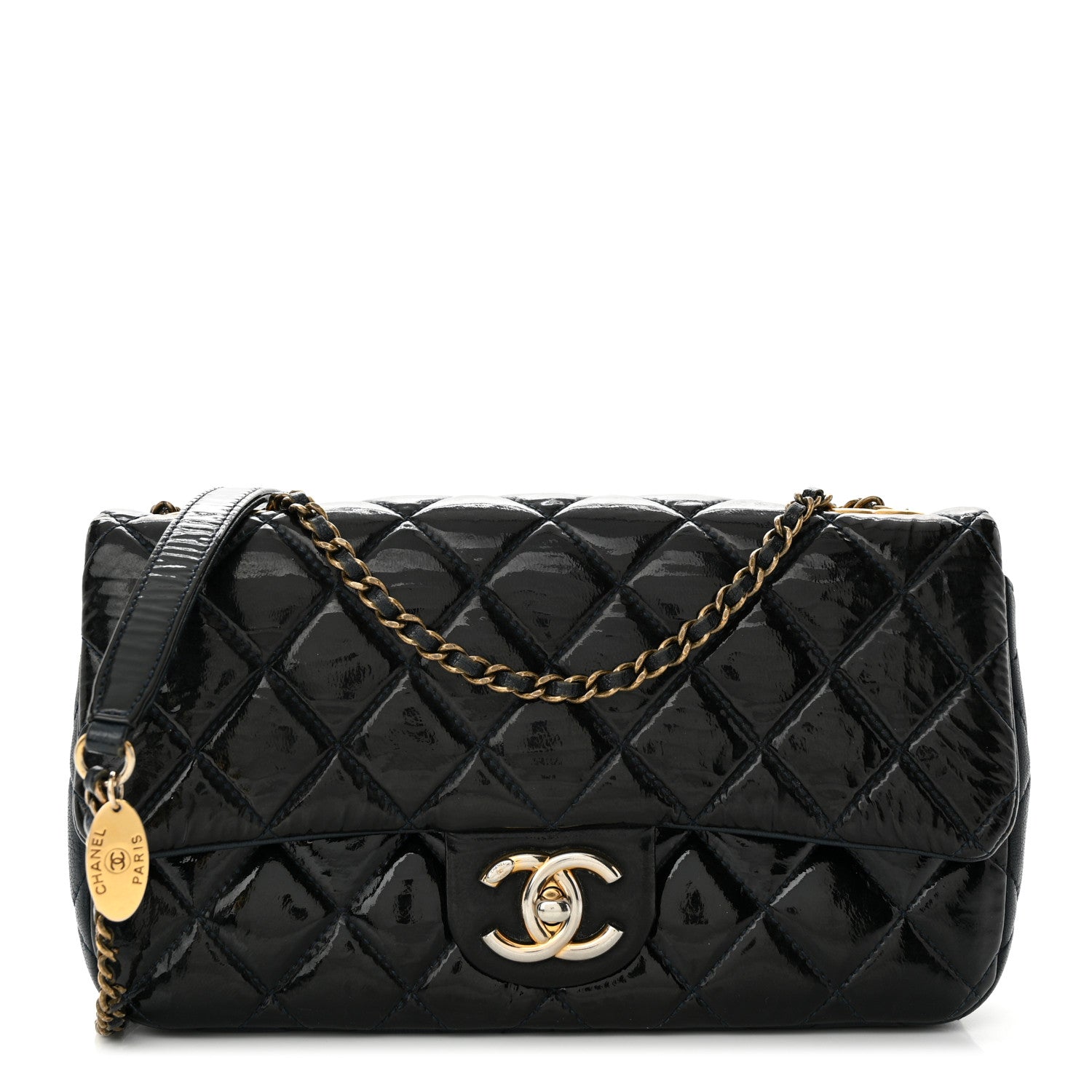 Chanel Patent Goatskin Quilted Medium CC Eyelet Flap Blue 1 of 12