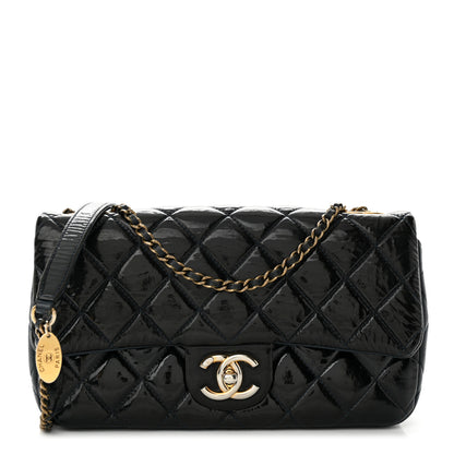 Chanel Patent Goatskin Quilted Medium CC Eyelet Flap Blue 1 of 12