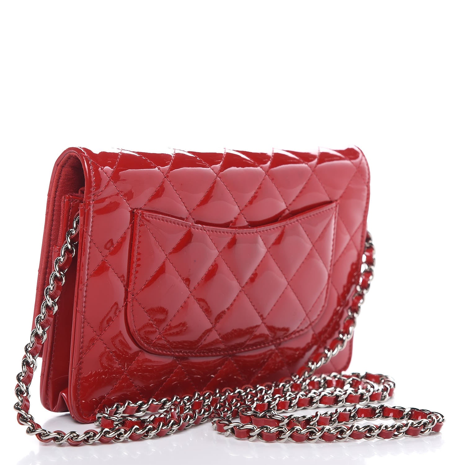 Chanel Patent Quilted Wallet On Chain WOC Red 3 of 19