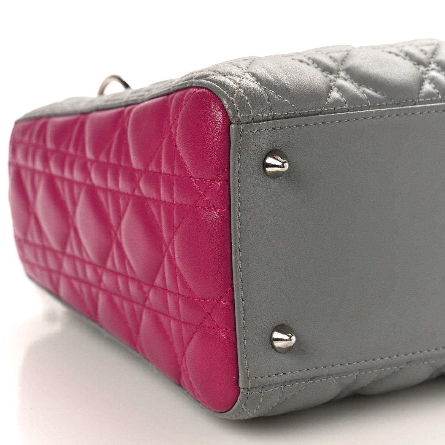 Christian Dior Lambskin Cannage Medium Lady Dior Grey Fuchsia 8 of 10