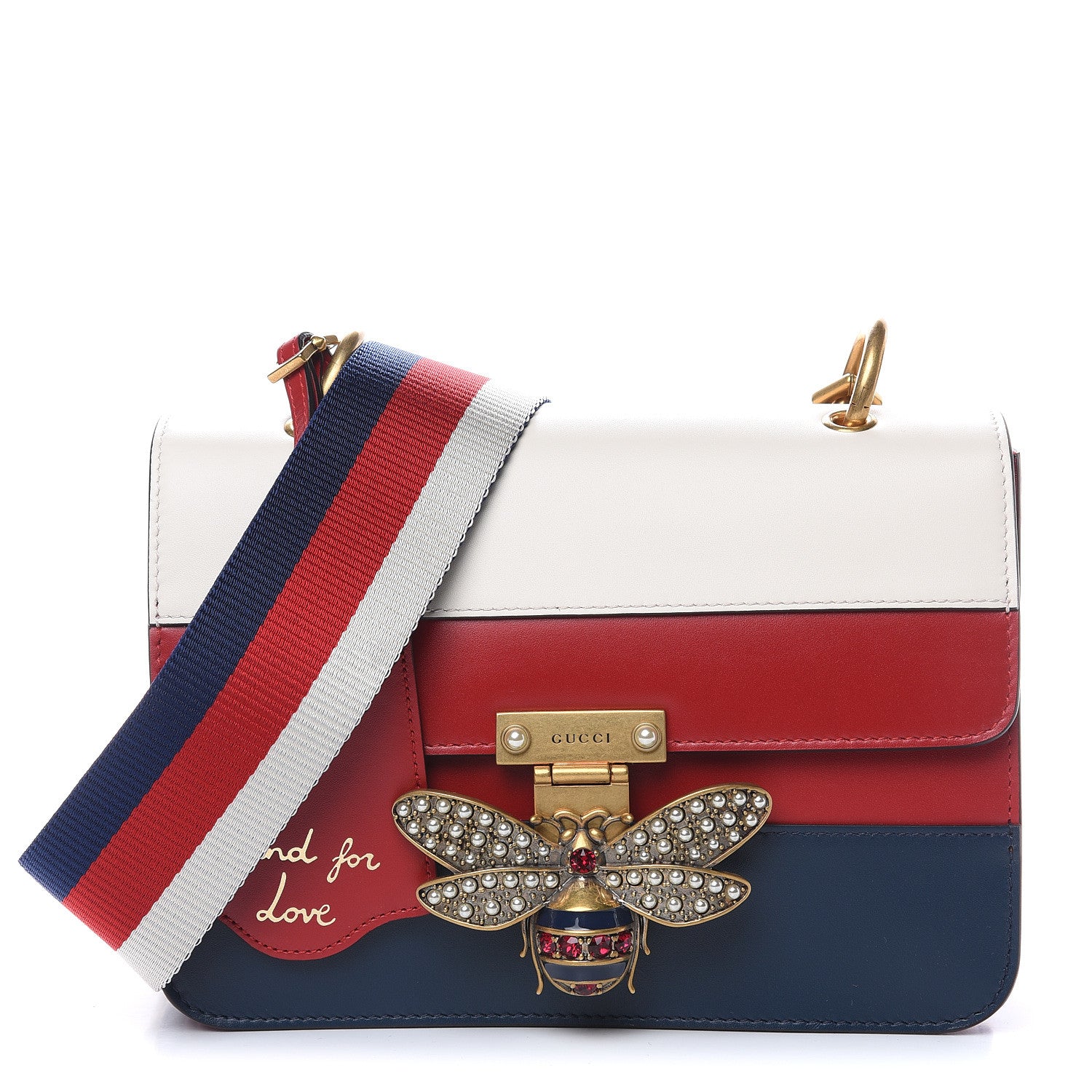 Gucci Calfskin Sylvie Web Queen Margaret Shoulder Bag Blue Agata Hibiscus Red Mystic White 1 of 11