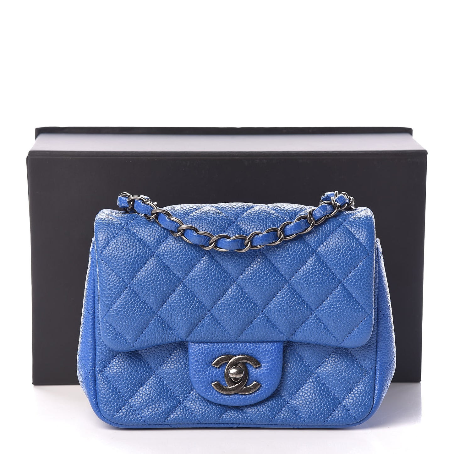 Caviar Quilted Mini Square Flap Blue