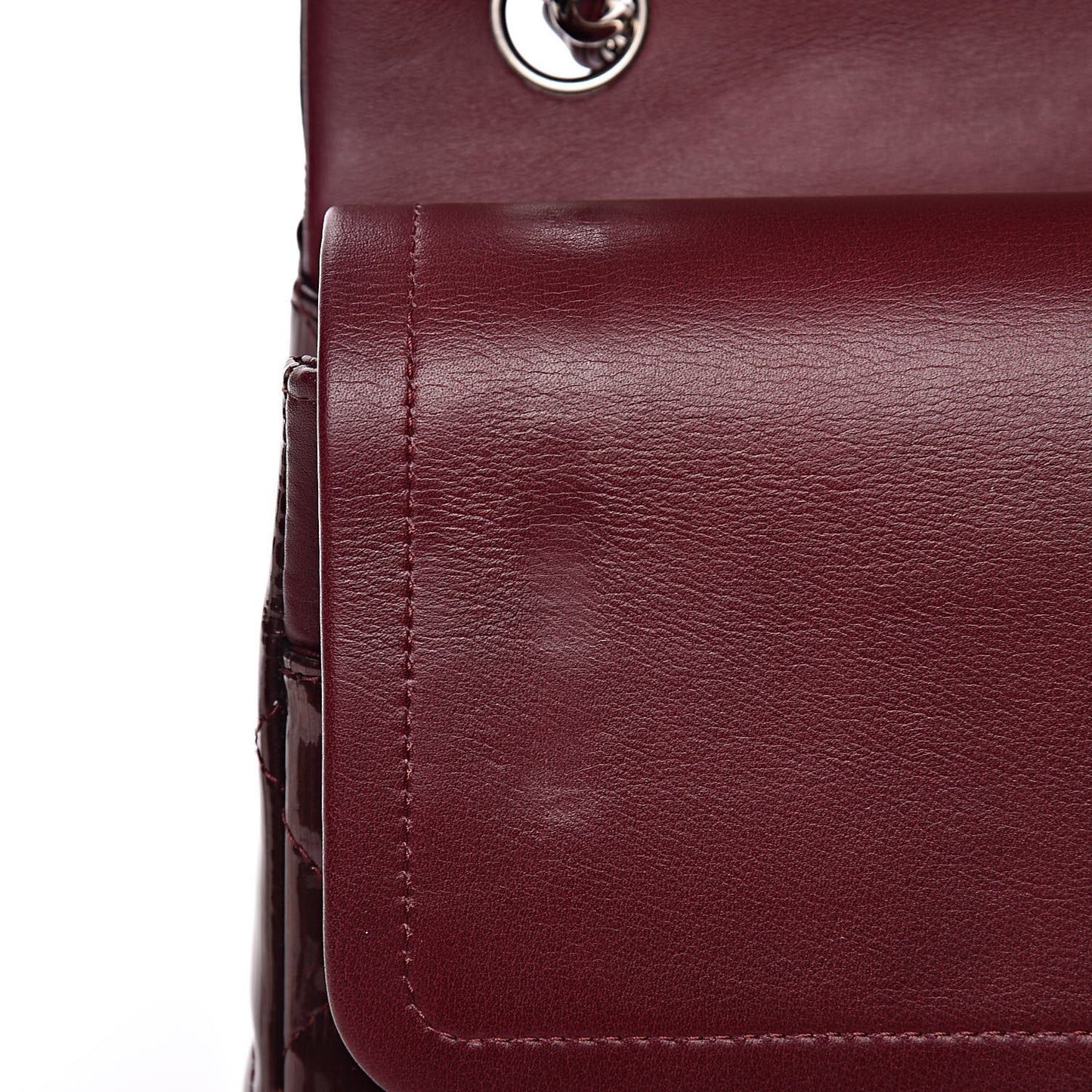 Striated Patent Quilted Jumbo Double Flap Burgundy