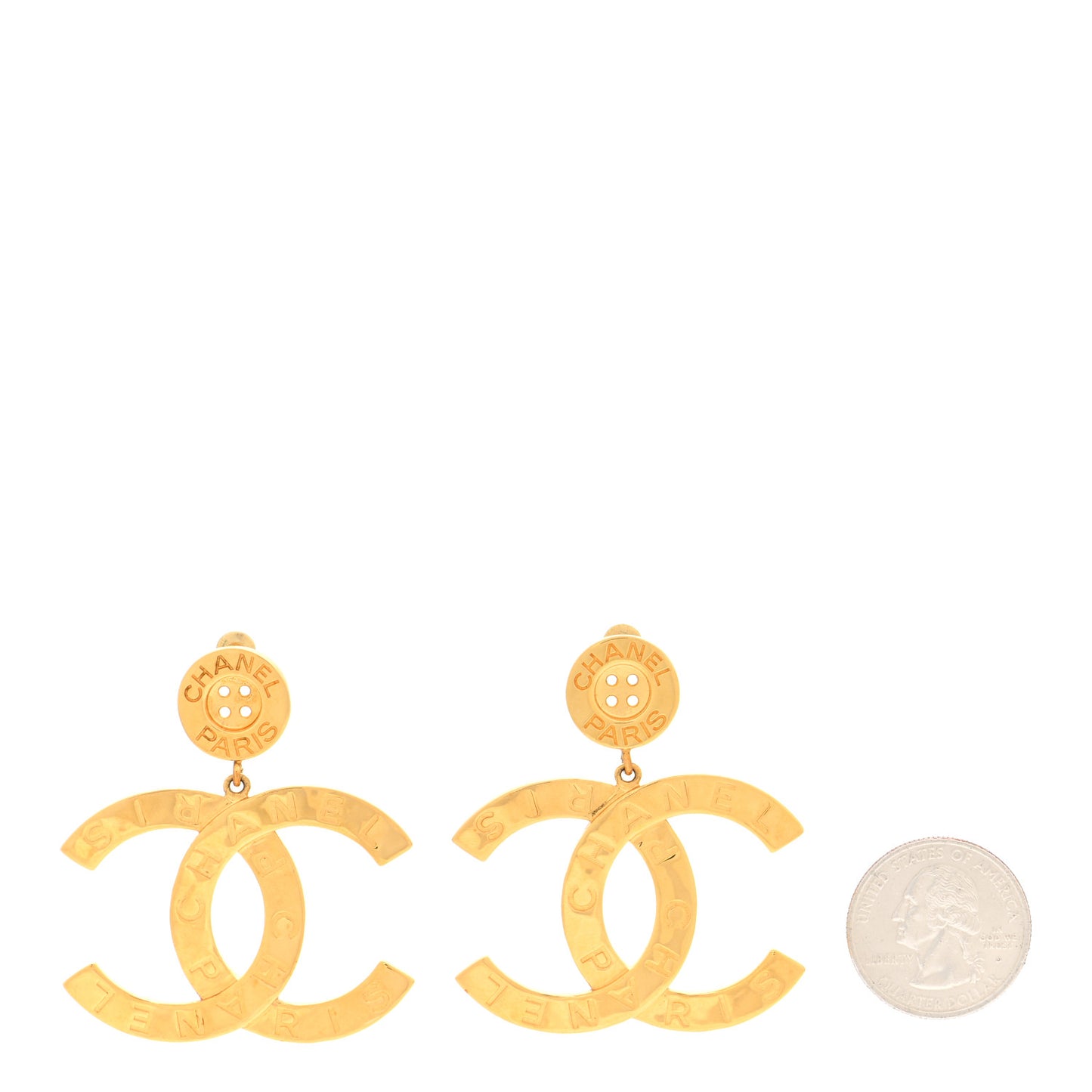 Metal Large Paris Button Earrings Gold