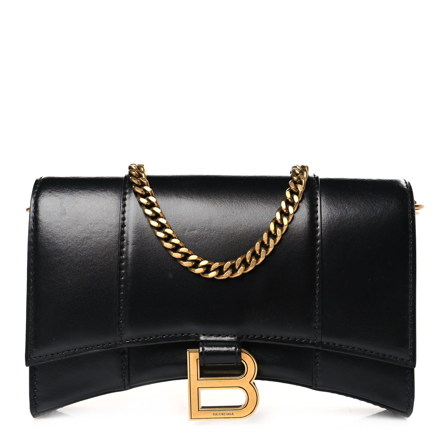 Shiny Box Calfskin Hourglass Chain Bag Black