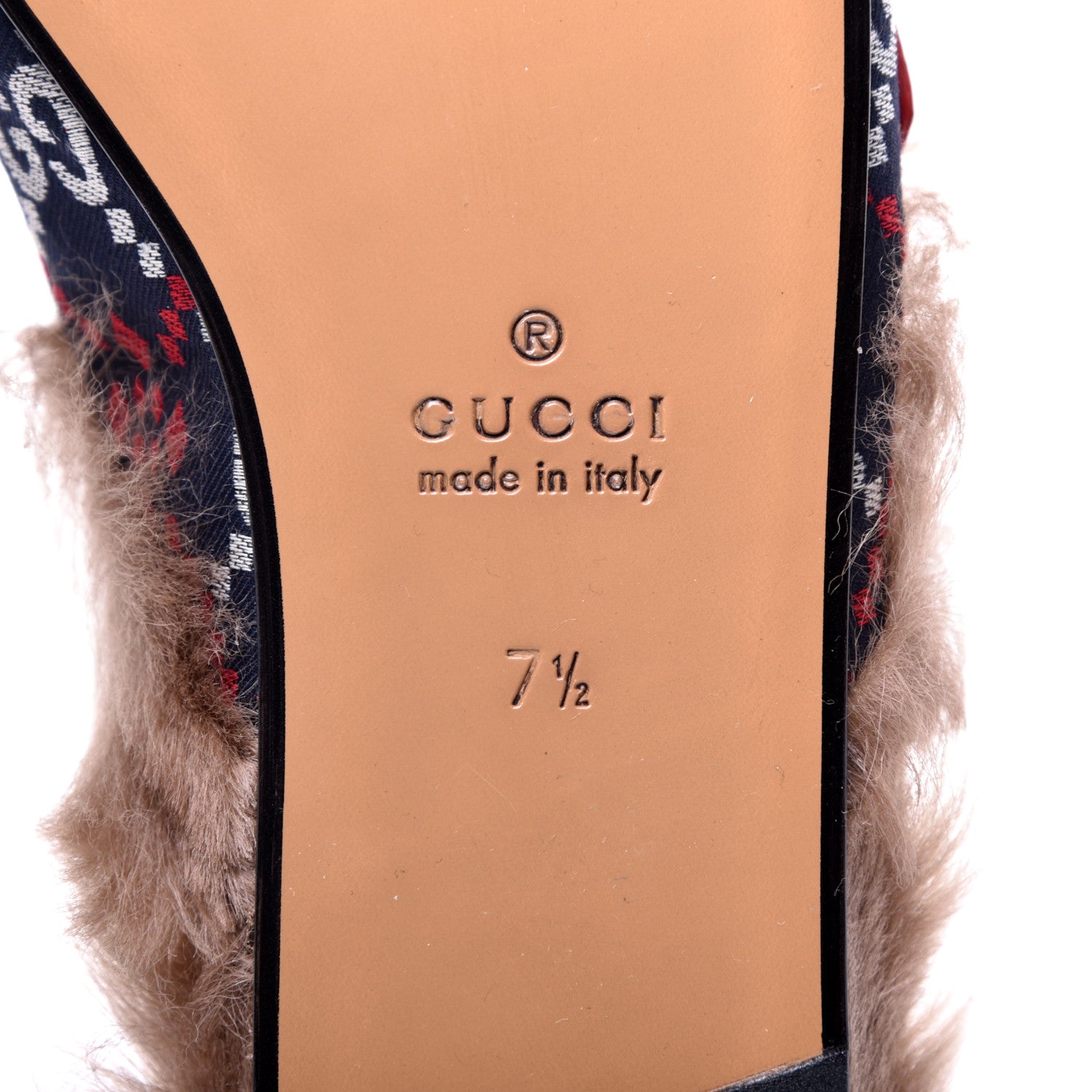 Gucci Canvas GG Monogram Diamond Fur Web GG Mens Princetown Slippers 7.5 Midnight Blue Hibiscus Red 7 of 9